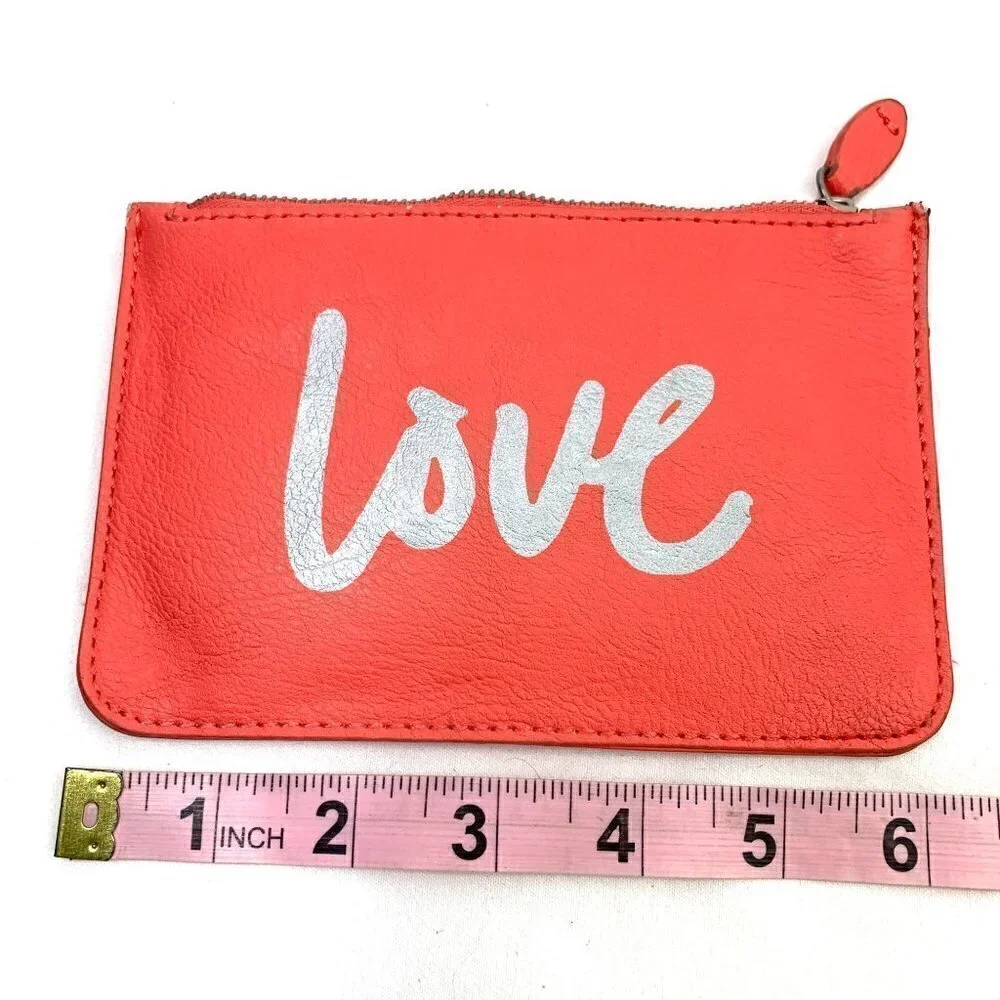 LOFT Small Leather Zip Top Pouch - Coral Orange 6